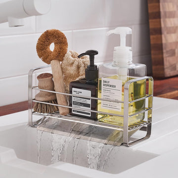 WAGENSTEIGER Stainless Steel Kitchen Sink Caddy Sponge Holder Soap Dispenser Sink Organizer with Removable Drainer Tray