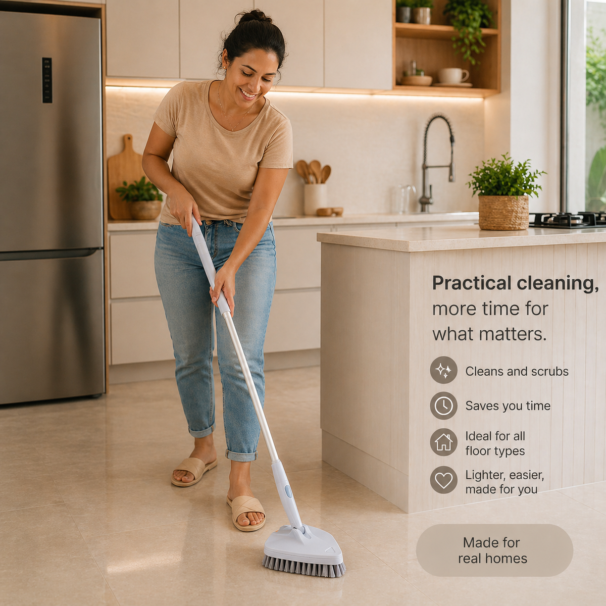 DSV Standard Tile Tub Scrubber Brush Shower Scrubber with Long Handle 3-in-1 Cleaning Brush with 3 Detachable No Scratch Brush Heads 56’’ Scrub Brush for Shower Bathroom Wall Kitchen SinkToilet