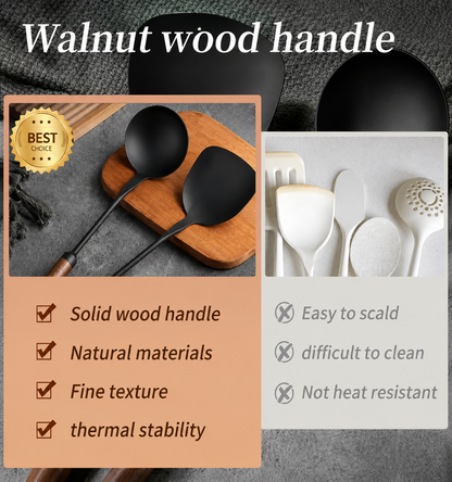 WANGYUANJI Iron Wok Spatula & Soup Spoon Set with Long Wooden Handles