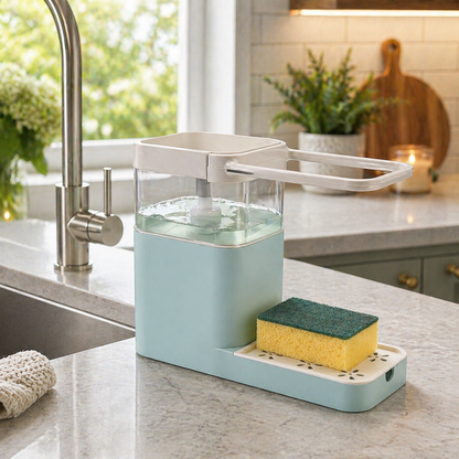 Nordic 2-in-1 Soap Dispenser & Sponge Holder – Compact Kitchen Sink Organizer