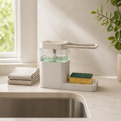 Nordic 2-in-1 Soap Dispenser & Sponge Holder – Compact Kitchen Sink Organizer