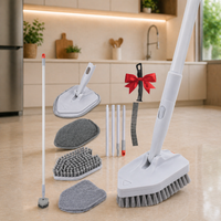 DSV Standard Tile Tub Scrubber Brush Shower Scrubber with Long Handle 3-in-1 Cleaning Brush with 3 Detachable No Scratch Brush Heads 56’’ Scrub Brush for Shower Bathroom Wall Kitchen SinkToilet