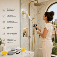 StarVal Electric Spin Scrubber Cordless Shower Scrubber Up to 550 RPM with 9 Replaceable Brush Heads Adjustable Extension Handle Electric Scrubber for Cleaning Bathroom Tub Kitchen Car (Yellow)
