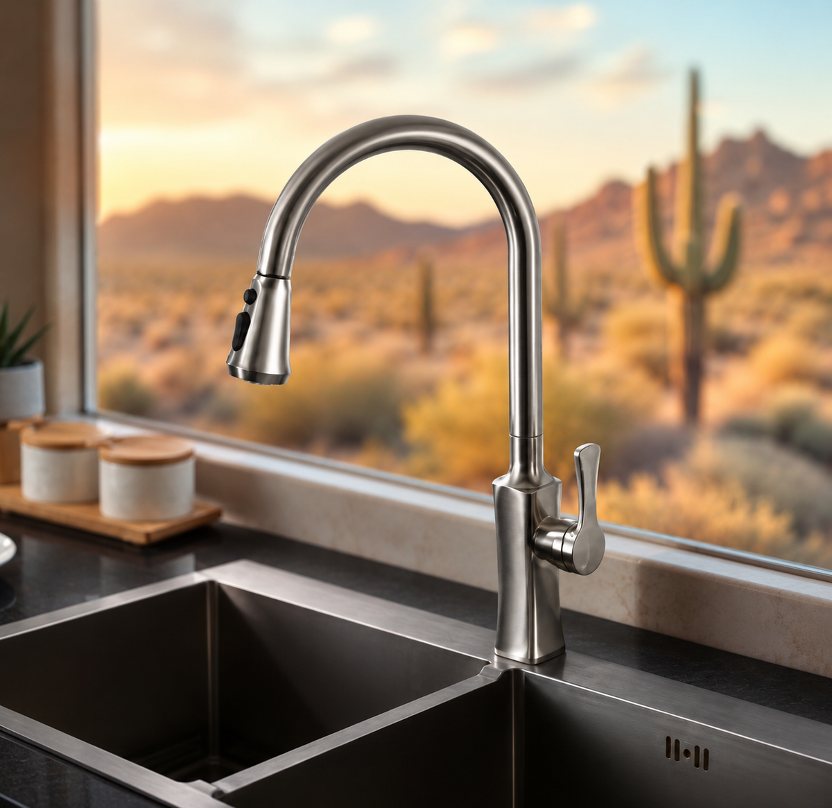 Black Pull-Out Rotating Sink Faucet for Hot and Cold Water