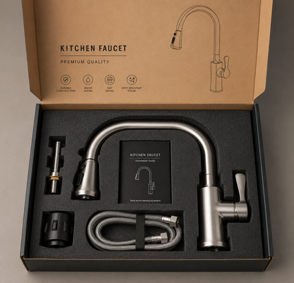 Black Pull-Out Rotating Sink Faucet for Hot and Cold Water