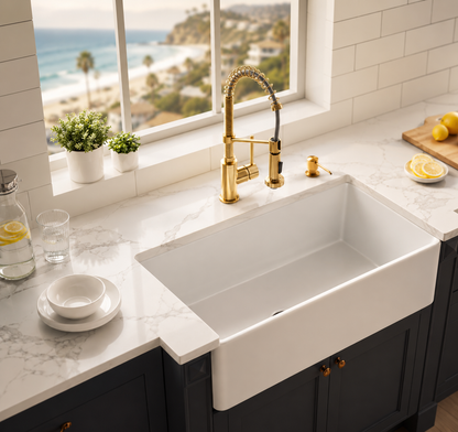 30" x 20" Ceramic Farmhouse Apron Front Kitchen Sink Single Bowl White