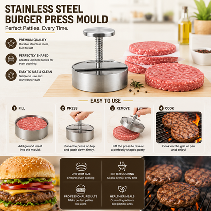 Stainless Steel Burger Press Mould Kitchen Gadget