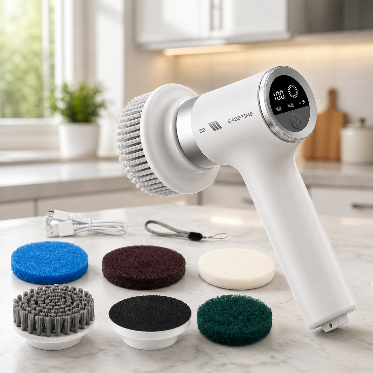 Electric Spin Scrubber for Cleaning Bathroom Cleaning Brush with 5 Replaceable Heads Horsepower Scrubber as Seen on TV Rechargeable Power Scrubbers for Cleaning Kitchen/Toilet/Shower/Window/Tub